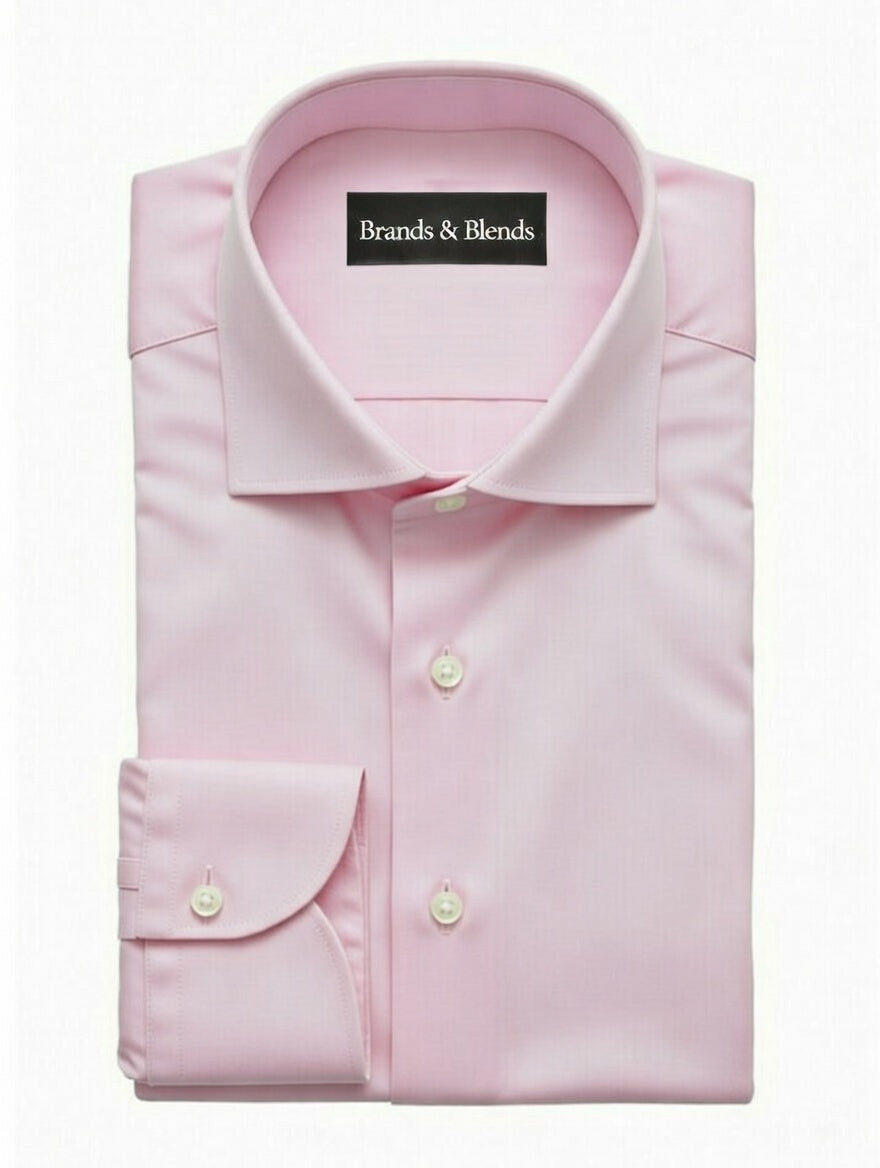 Pink dress shirt with 'Brands & Blends' label on a white background