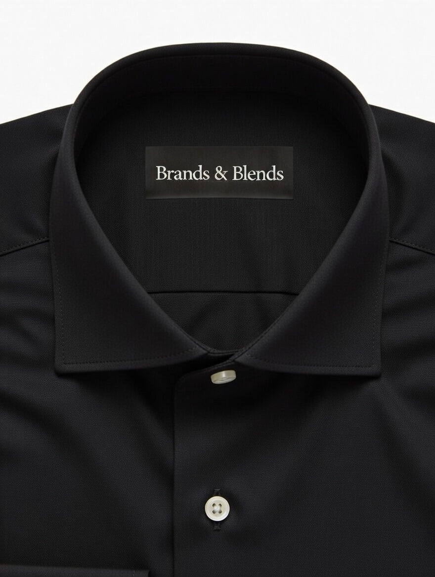 Premium black cotton formal dress shirt for men by Brands & Blends featuring a classic spread collar, long sleeves with button cuffs, and a sleek tailored design ideal for office wear, business meetings, and formal occasions