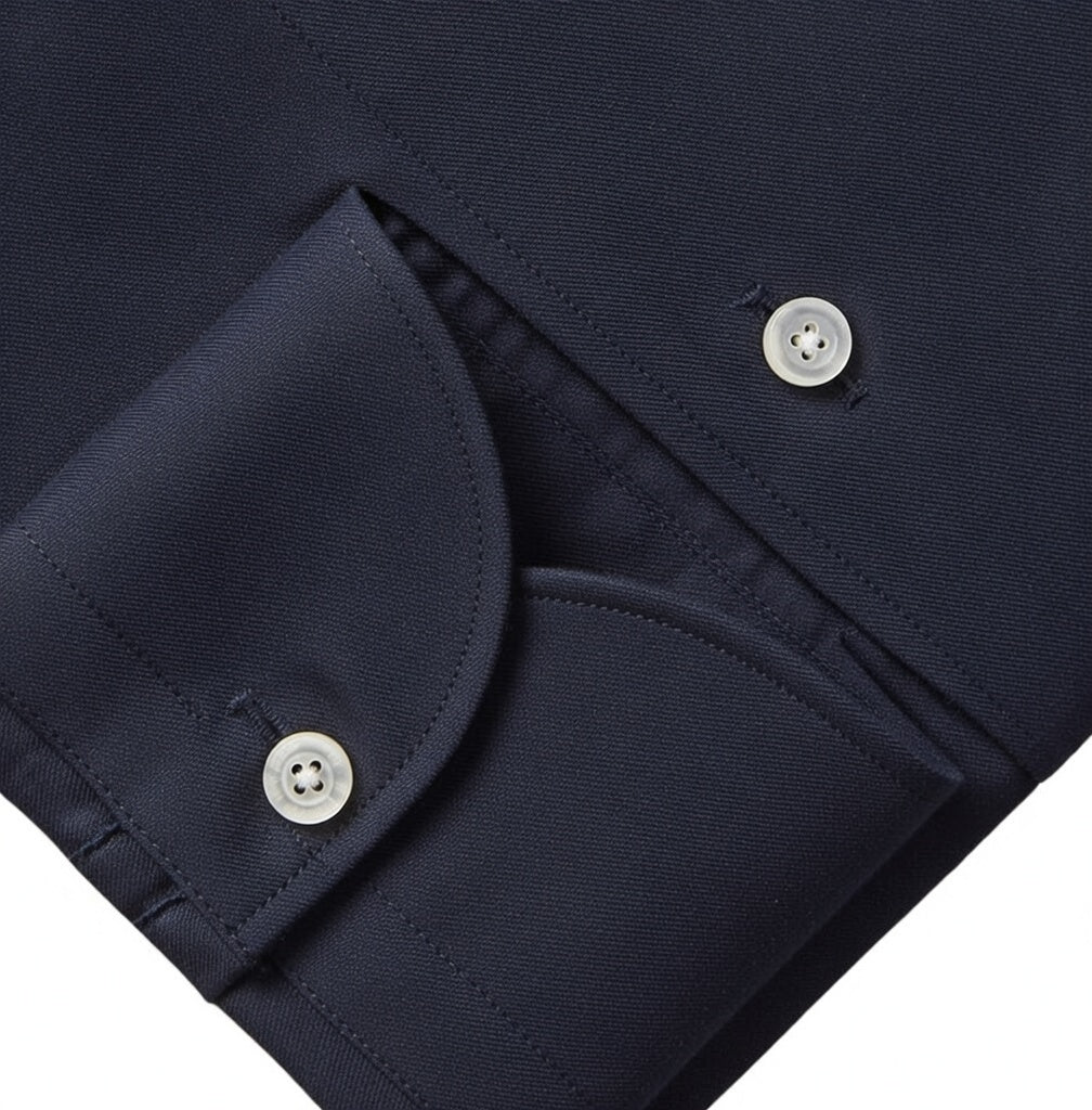 Premium navy blue cotton formal dress shirt for men by Brands & Blends featuring a classic spread collar, long sleeves with button cuffs, and a clean tailored design ideal for business meetings, office wear, and formal occasions