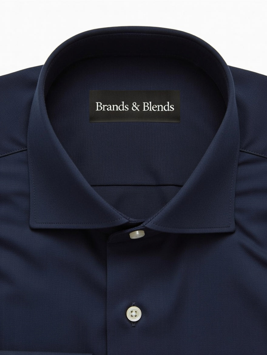 Premium navy blue cotton formal dress shirt for men by Brands & Blends featuring a classic spread collar, long sleeves with button cuffs, and a clean tailored design ideal for business meetings, office wear, and formal occasions