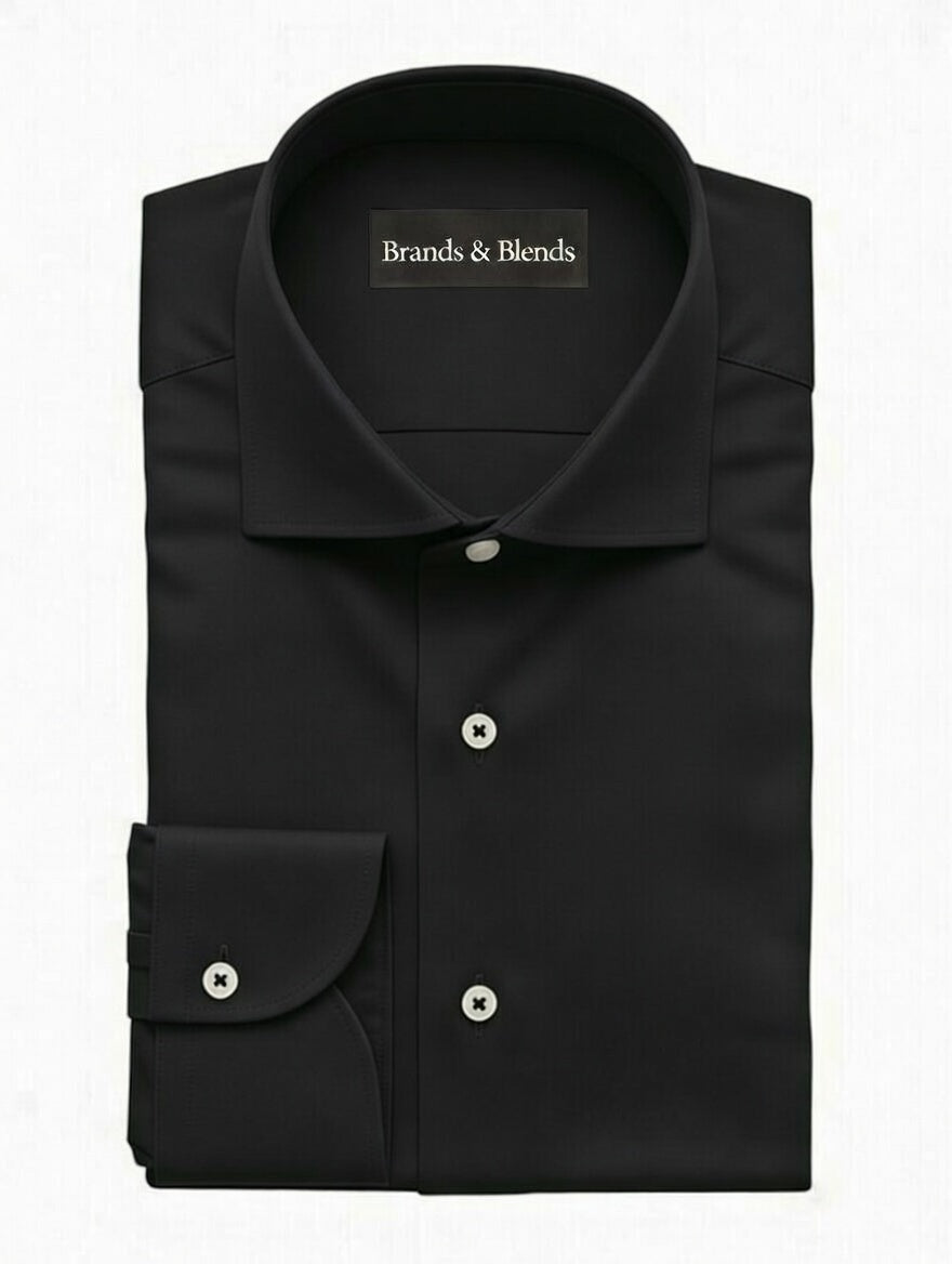 Premium black cotton formal dress shirt for men by Brands & Blends featuring a classic spread collar, long sleeves with button cuffs, and a sleek tailored design ideal for office wear, business meetings, and formal occasions