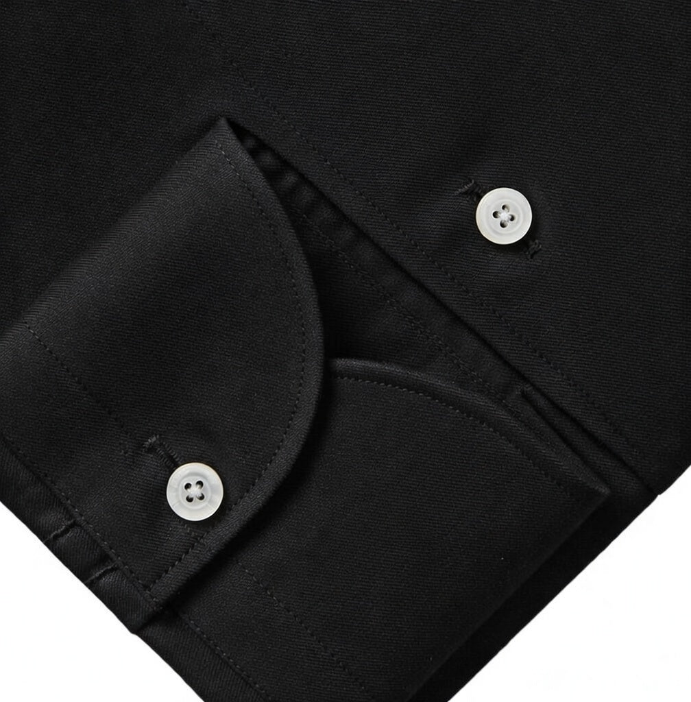 Premium black cotton formal dress shirt for men by Brands & Blends featuring a classic spread collar, long sleeves with button cuffs, and a sleek tailored design ideal for office wear, business meetings, and formal occasions