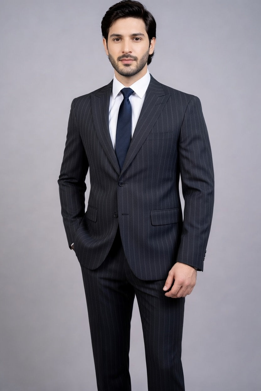 Charcoal Grey Pinstripe Suit - Confident elegance