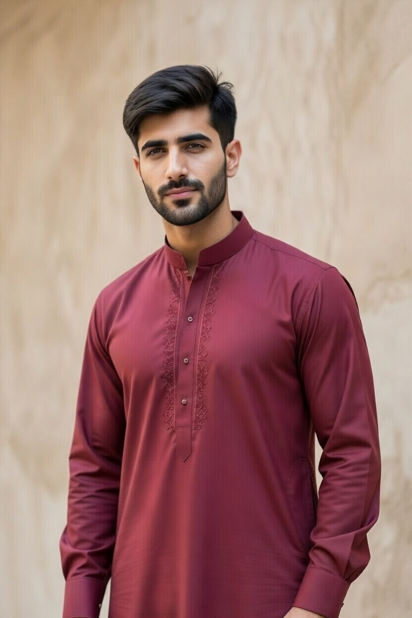 Dark Maroon Embroidered Shalwar Kameez – Luxury Formal Wear