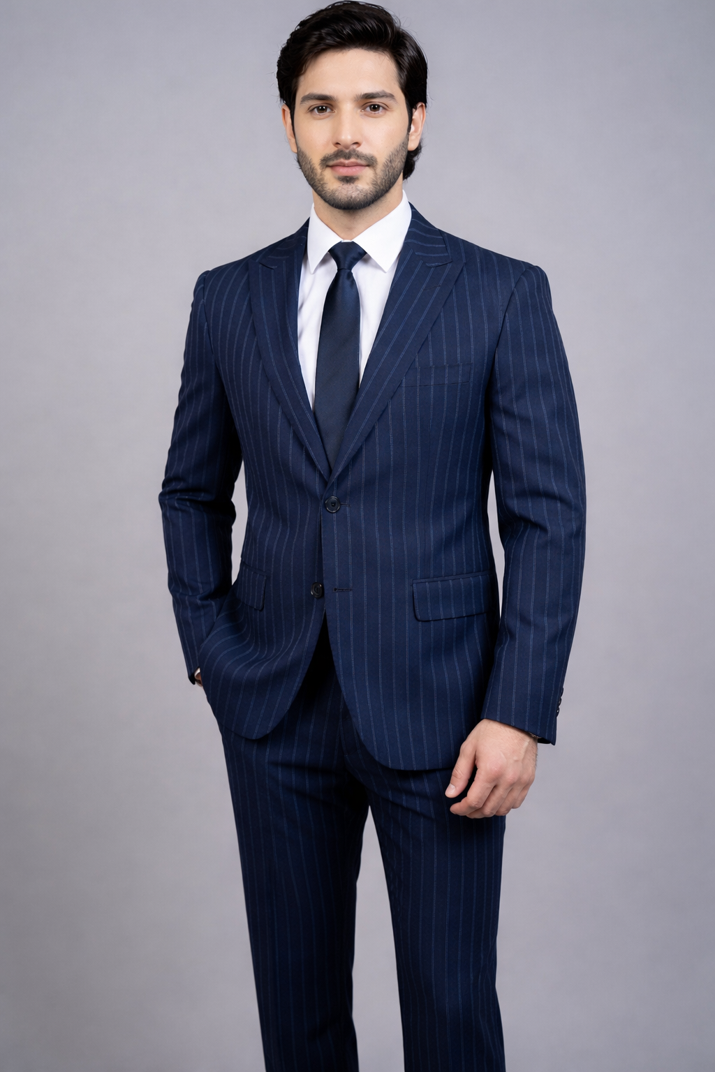 Oxford Blue Pinstripe Suit - Heritage-inspired tailoring with a polished finish