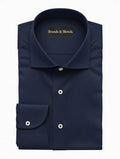 Premium navy blue cotton formal dress shirt for men by Brands & Blends featuring a classic spread collar, long sleeves with button cuffs, and a clean tailored design ideal for business meetings, office wear, and formal occasions