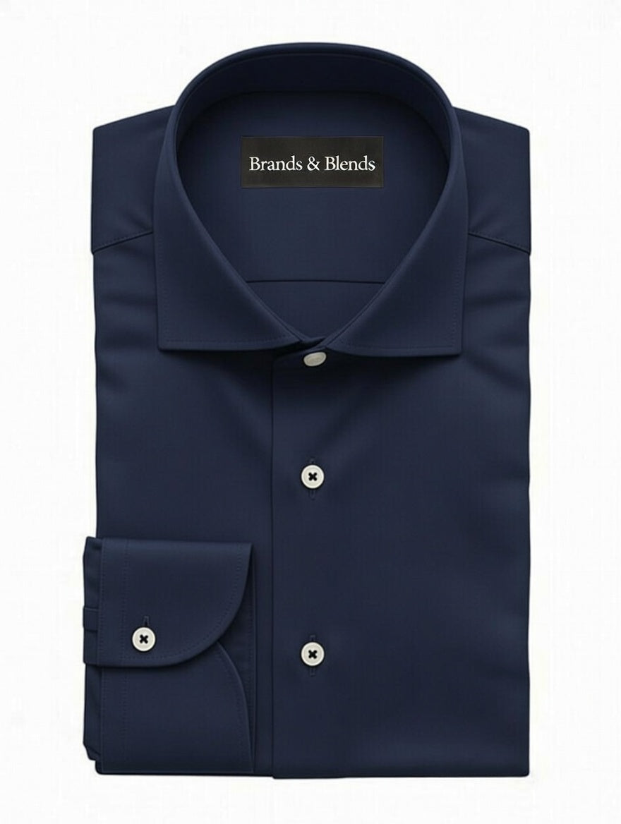 Premium navy blue cotton formal dress shirt for men by Brands & Blends featuring a classic spread collar, long sleeves with button cuffs, and a clean tailored design ideal for business meetings, office wear, and formal occasions