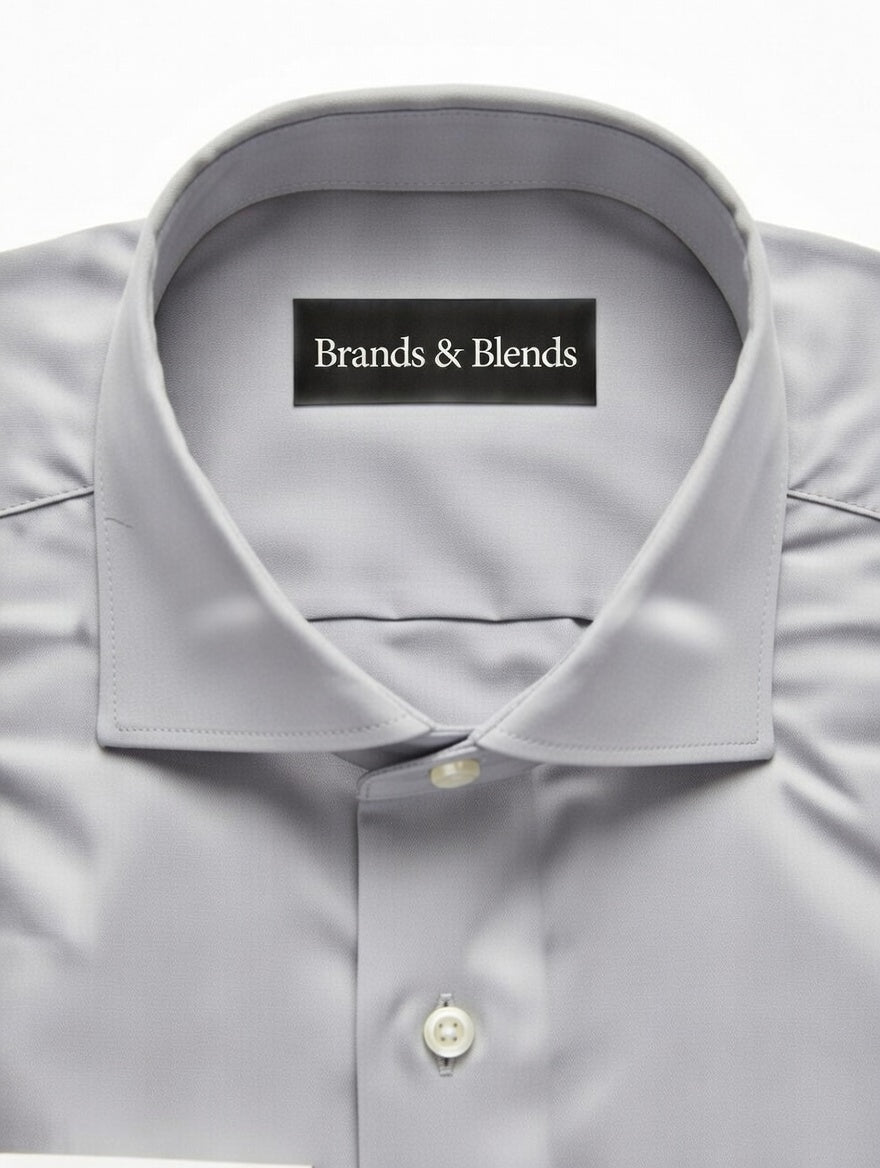Men’s light grey cotton formal shirt with classic collar and long sleeves by Brands & Blends