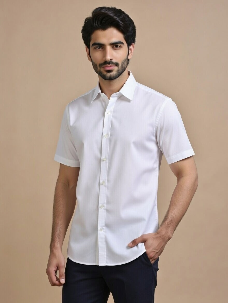 Classic White Half Sleeve Shirt – Timeless Crisp Corporate Essential