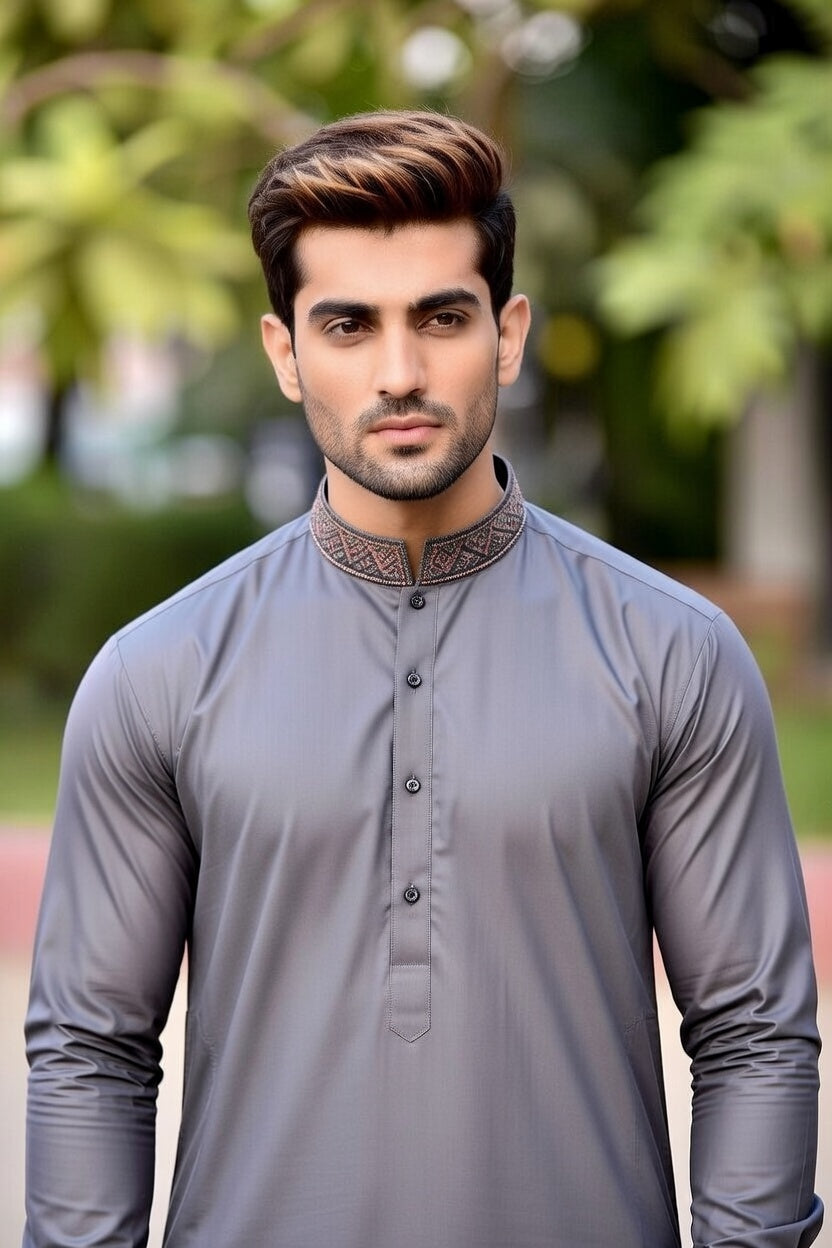 Charcoal Grey Designer Embroidered Shalwar Kameez – Elegant Occasion Wear