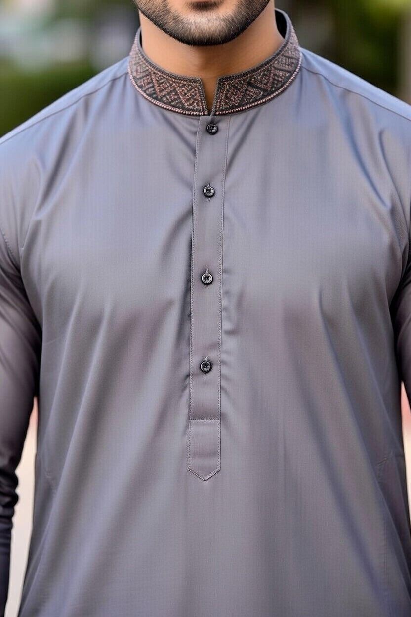 Charcoal Grey Designer Embroidered Shalwar Kameez – Elegant Occasion Wear