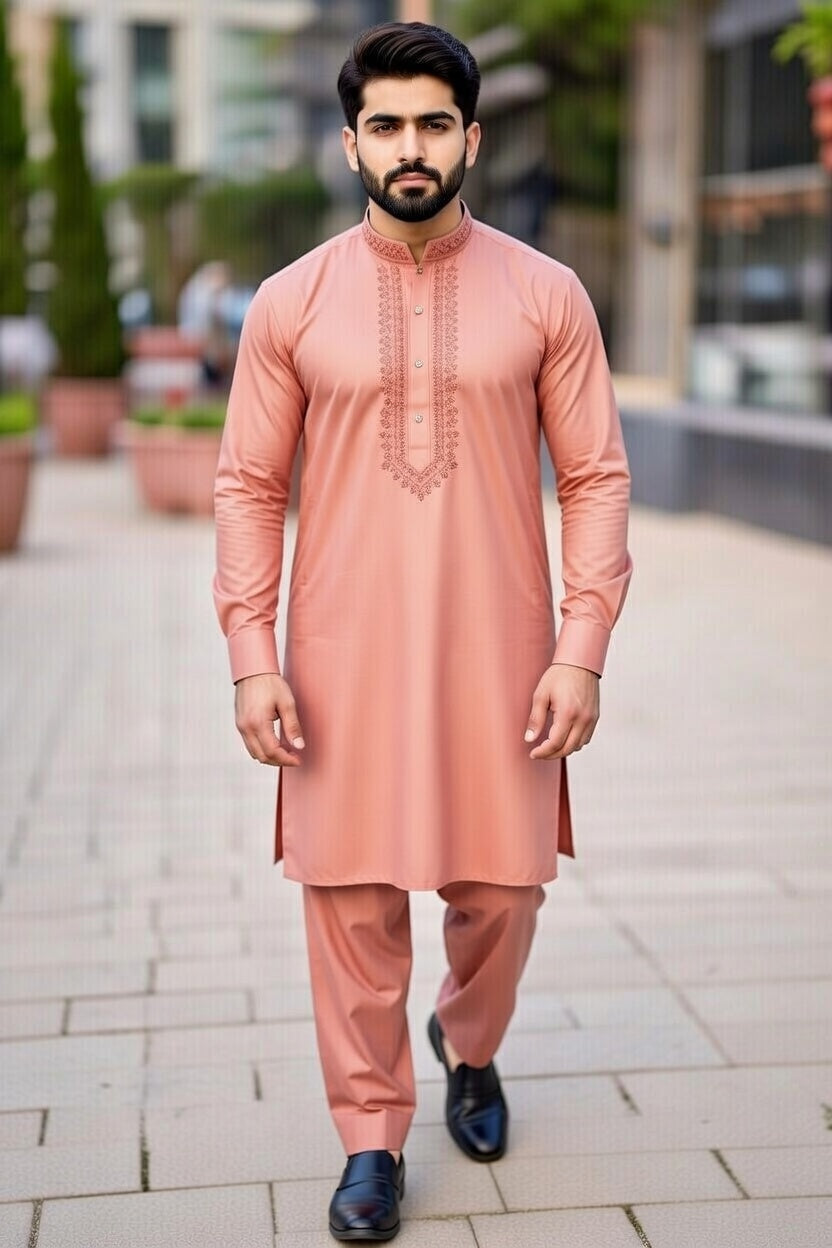 Peach Embroidered Shalwar Kameez – Luxury Formal Wear