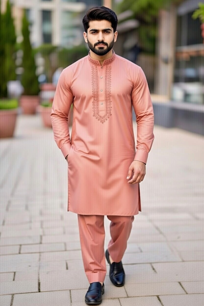 Peach Embroidered Shalwar Kameez – Luxury Formal Wear