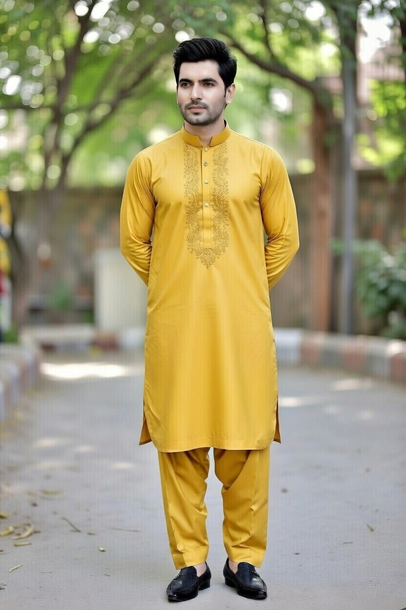 Gold Embroidered Shalwar Kameez – Luxury Formal Wear