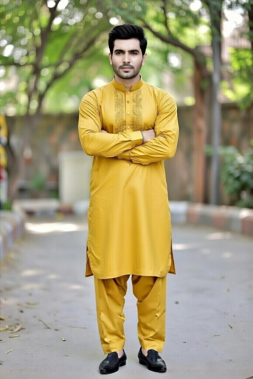 Gold Embroidered Shalwar Kameez – Luxury Formal Wear