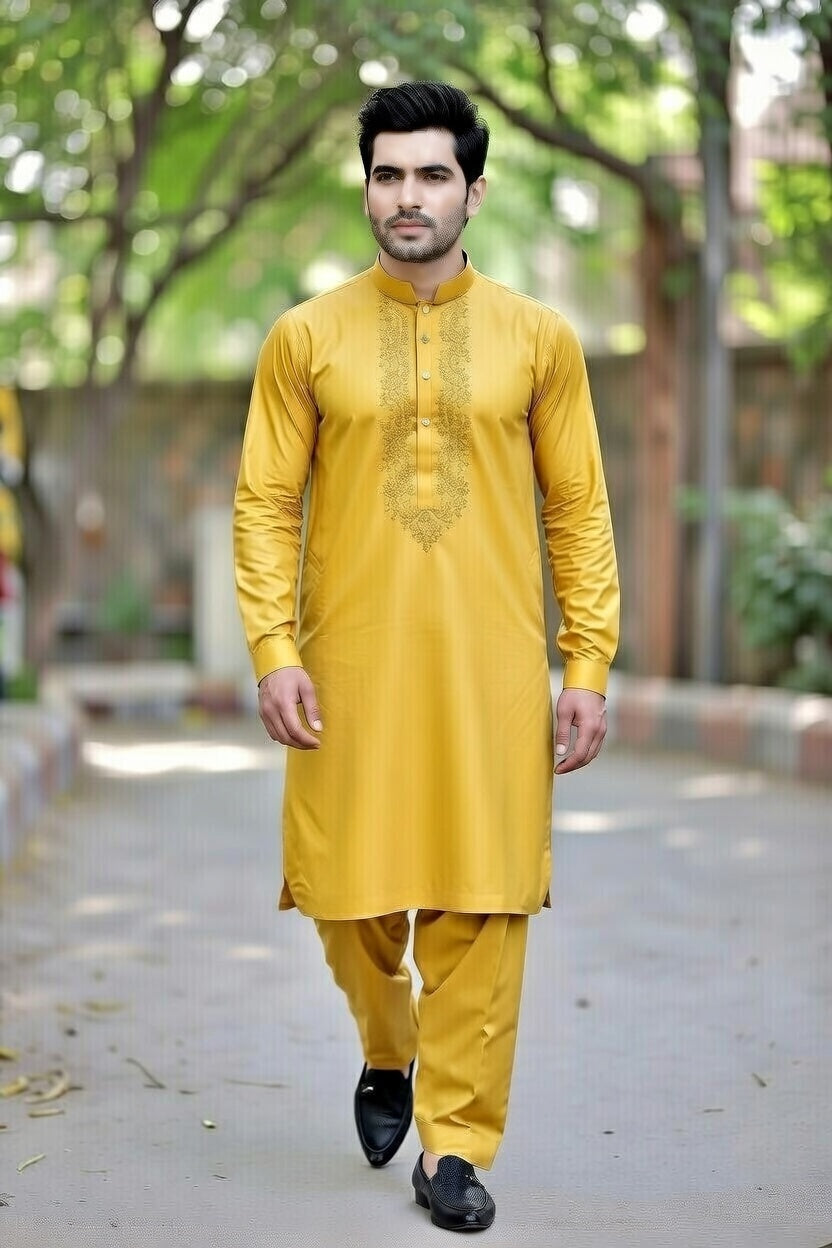 Gold Embroidered Shalwar Kameez – Luxury Formal Wear