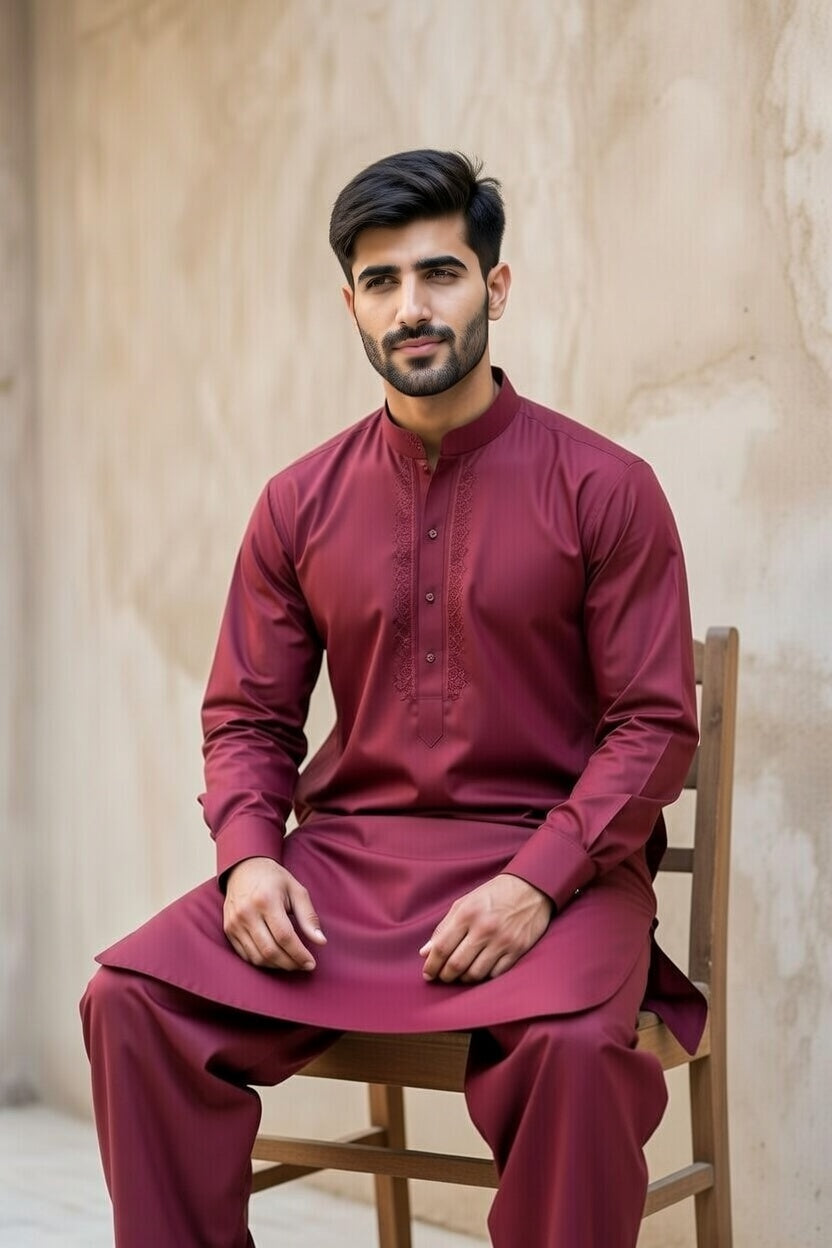 Dark Maroon Embroidered Shalwar Kameez – Luxury Formal Wear
