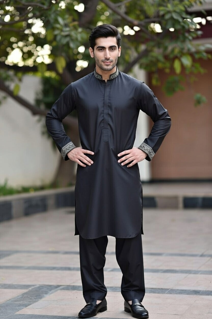 Midnight Black Embroidered Shalwar Kameez – Luxury Formal Wear