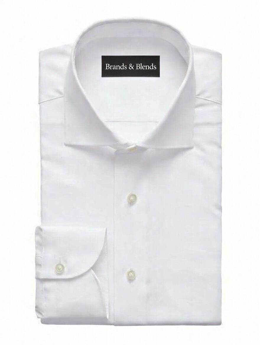 Milky white cotton formal dress shirt for men by Brands & Blends with classic spread collar, button front closure, and long sleeves with button cuffs designed for business, office, and formal occasions