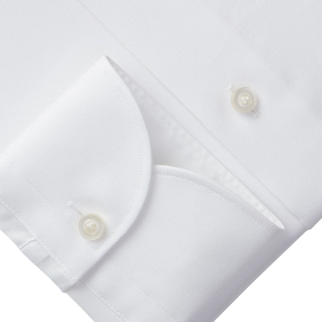 Milky white cotton formal dress shirt for men by Brands & Blends with classic spread collar, button front closure, and long sleeves with button cuffs designed for business, office, and formal occasions
