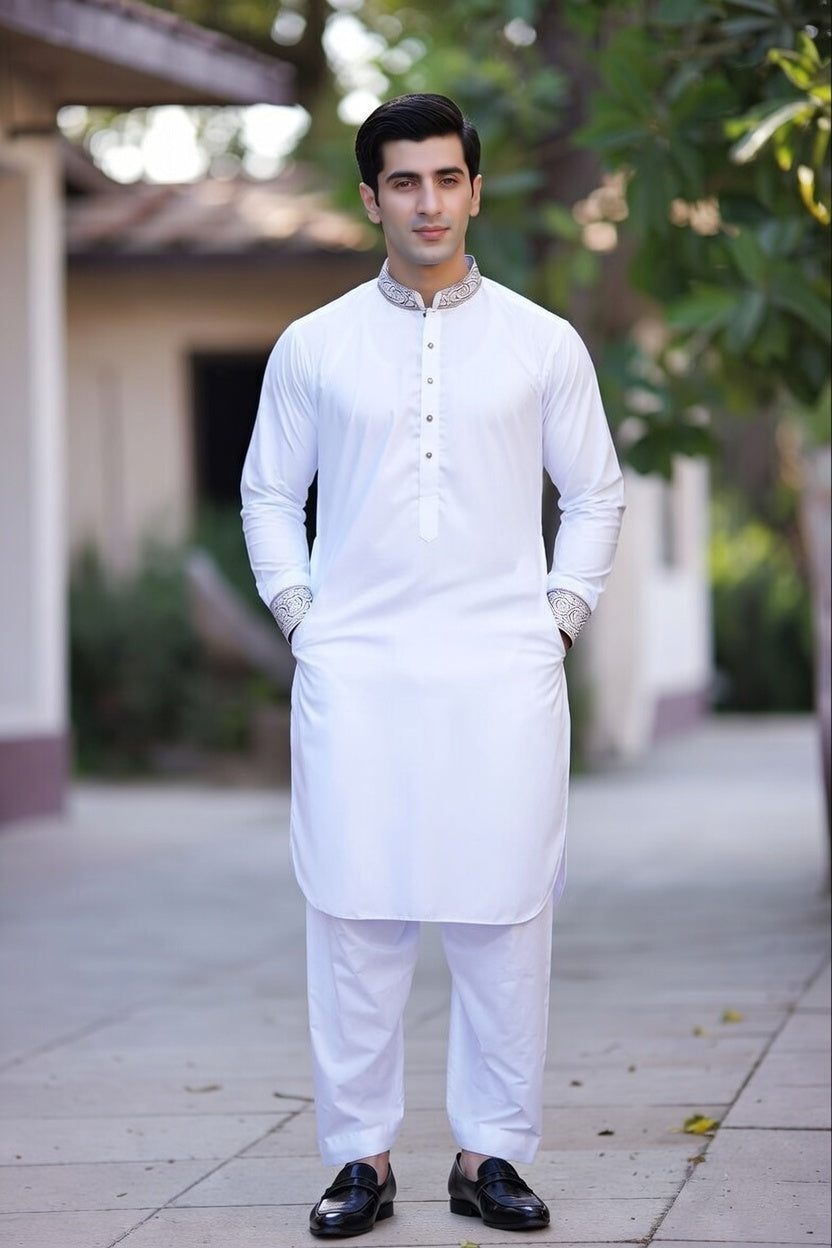 White Embroidered Shalwar Kameez – Luxury Formal Wear