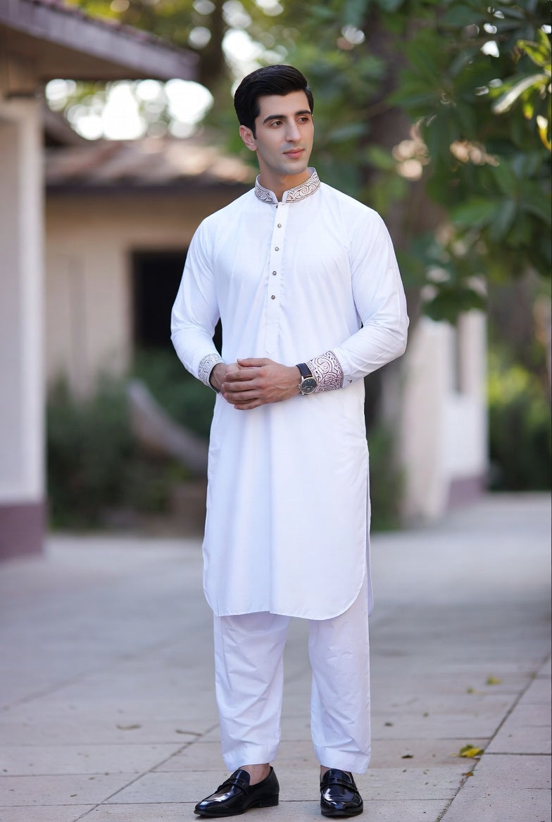 White Embroidered Shalwar Kameez – Luxury Formal Wear