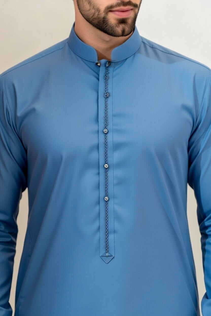 Ivory Blue Embroidered Shalwar Kameez – Luxury Formal Wear