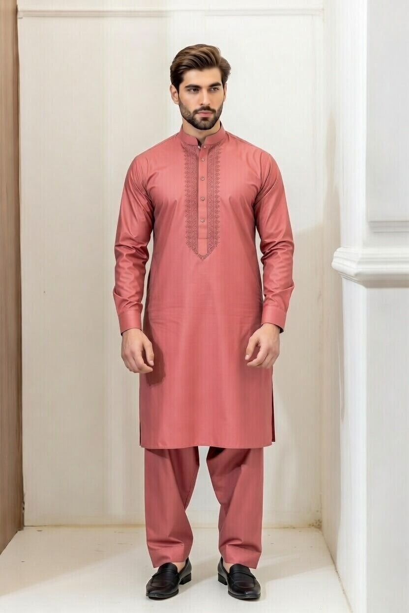 Dark Peach Embroidered Shalwar Kameez – Luxury Formal Wear