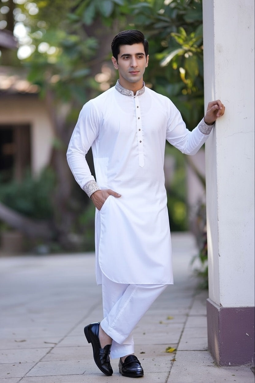 White Embroidered Shalwar Kameez – Luxury Formal Wear