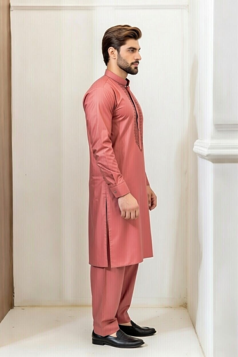 Dark Peach Embroidered Shalwar Kameez – Luxury Formal Wear