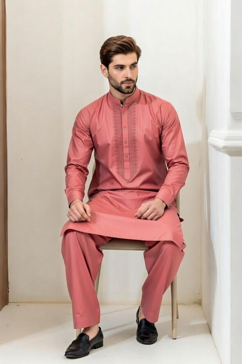 Dark Peach Embroidered Shalwar Kameez – Luxury Formal Wear