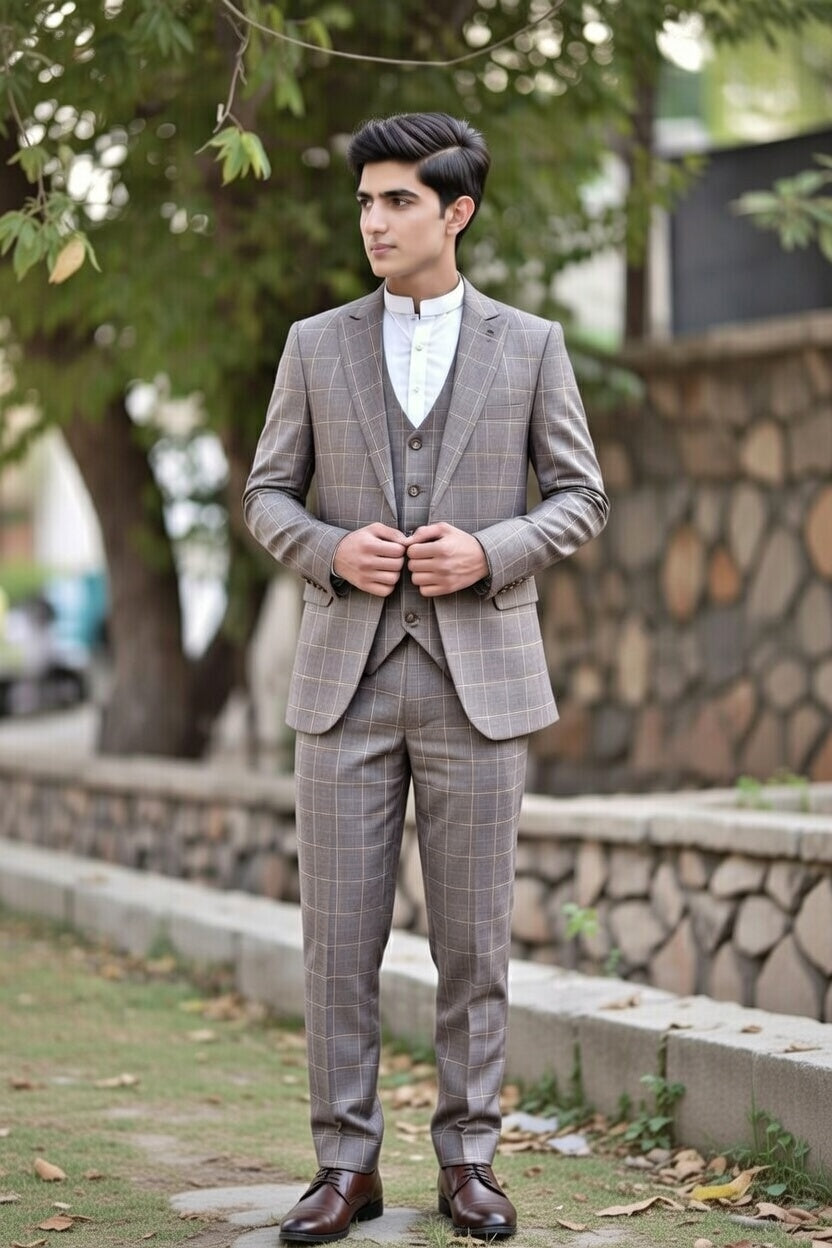 Sand Beige Checkard – Relaxed luxury for modern tailoring.