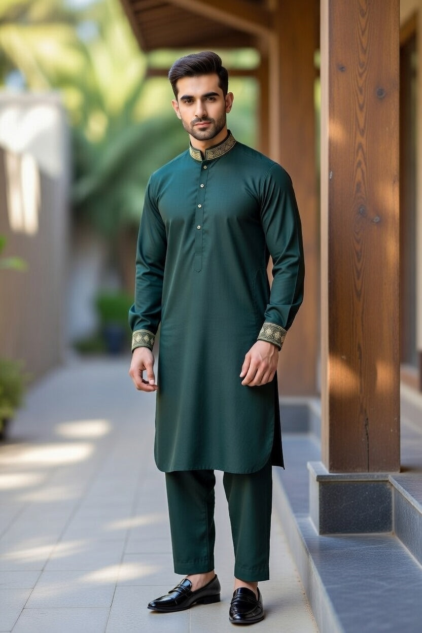 Deep Forest Green Embroidered Shalwar Kameez – Timeless Occasion Outfit